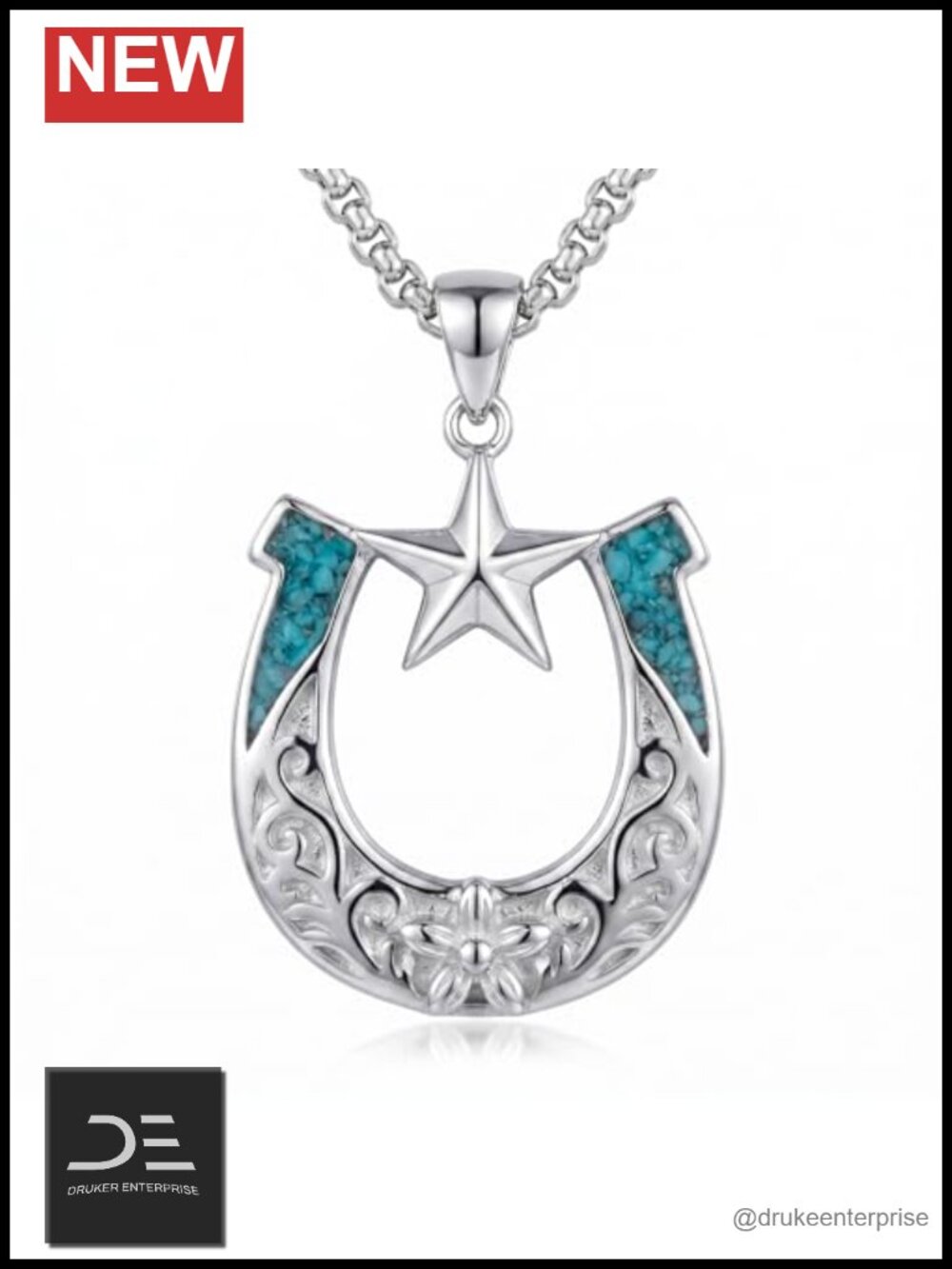 Horseshoe Turquoise Pendant Necklace Stainless Steel Western Jewelry